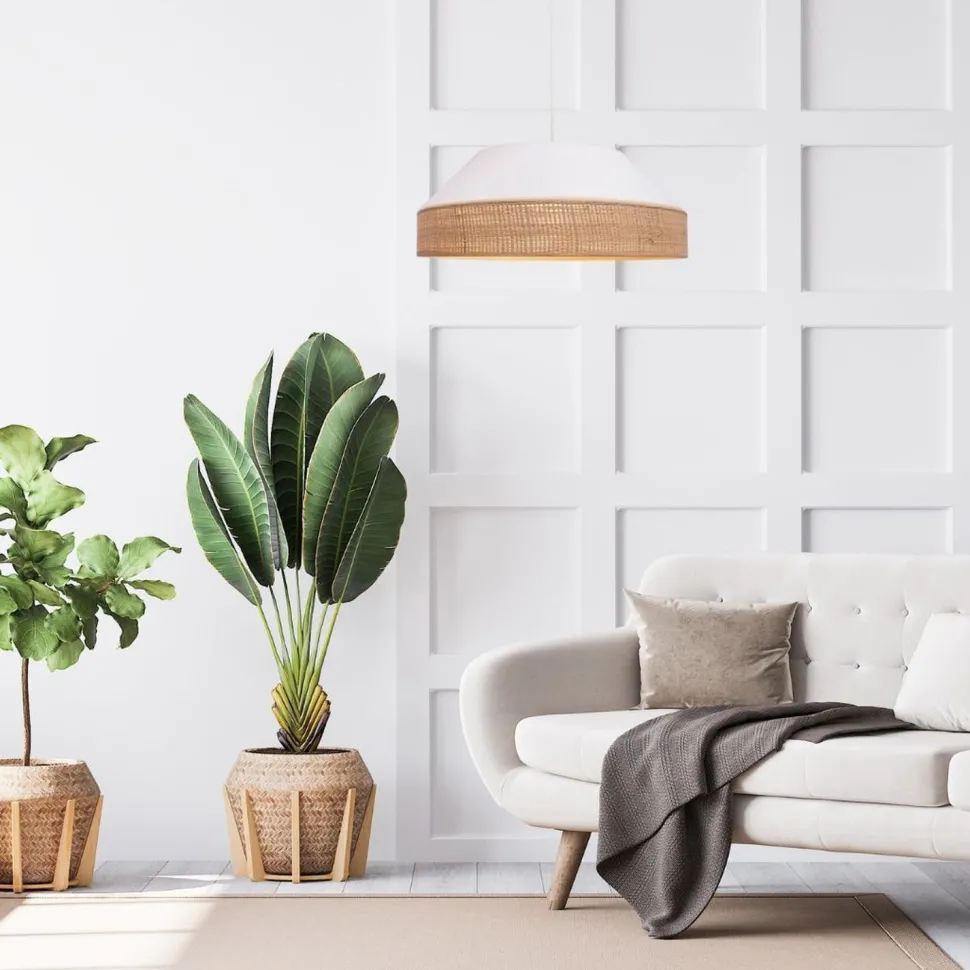 Blendarme Hängeleuchte Stoff Rattan E27 Ø45 cm wohnlich