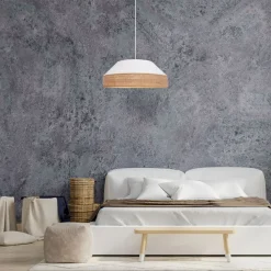 Blendarme Hängeleuchte Stoff Rattan E27 Ø45 cm wohnlich