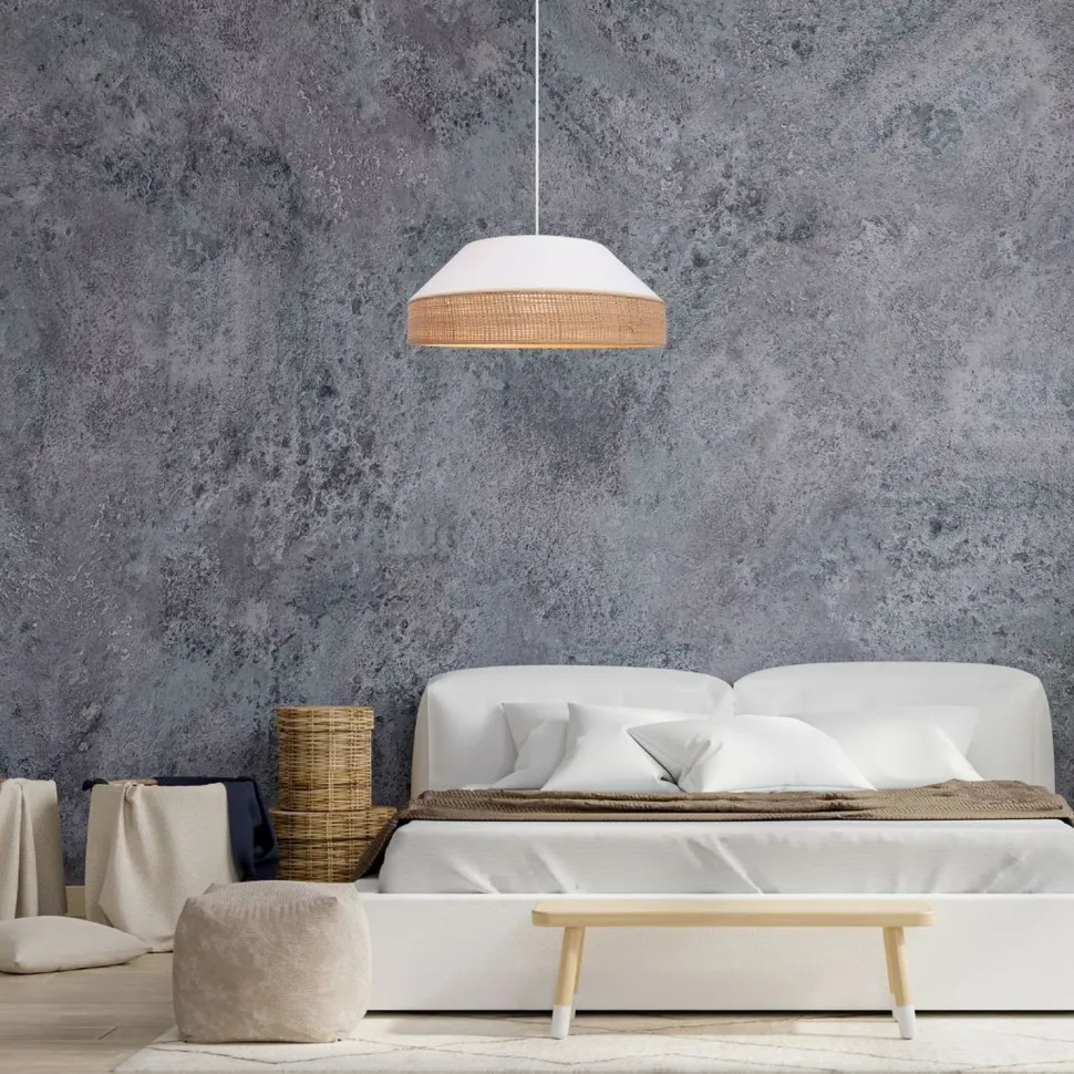 Blendarme Hängeleuchte Stoff Rattan E27 Ø45 cm wohnlich