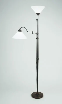 Deckenfluter Antik Messing Glas E27 200 cm blendarm