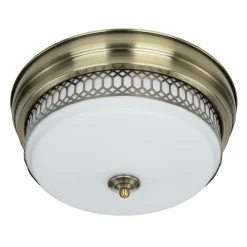 Deckenlampe Badezimmer Ø 35 cm IP44 Messing Antik Weiß 2x E27