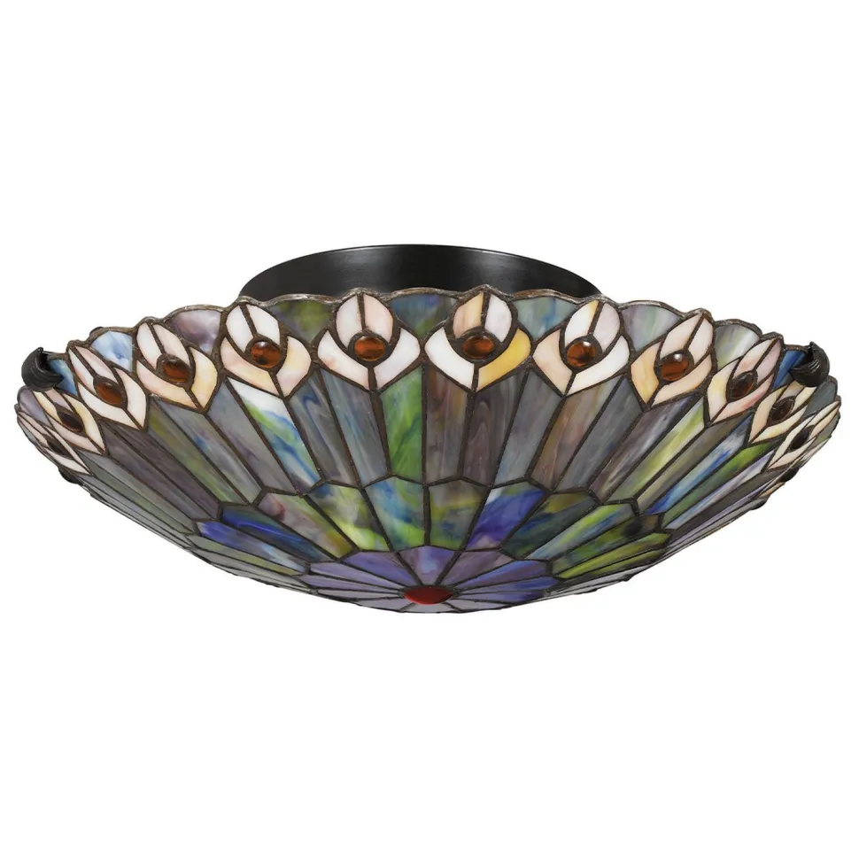 Deckenlampe Buntglas Ø 42 cm rund 2x E27 Tiffany Stil