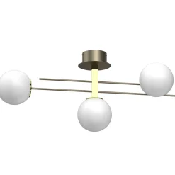 Deckenlampe E27 Glaskugeln Metall in Gold Weiß L:88 cm