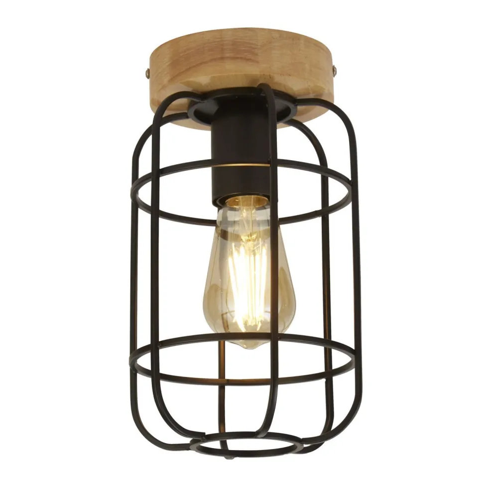Deckenlampe E27 Holz Metall Draht B:15 cm Industrial