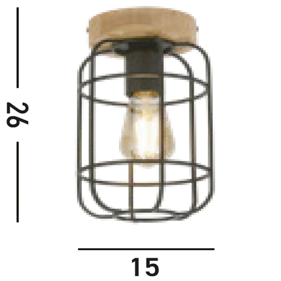 Deckenlampe E27 Holz Metall Draht B:15 cm Industrial