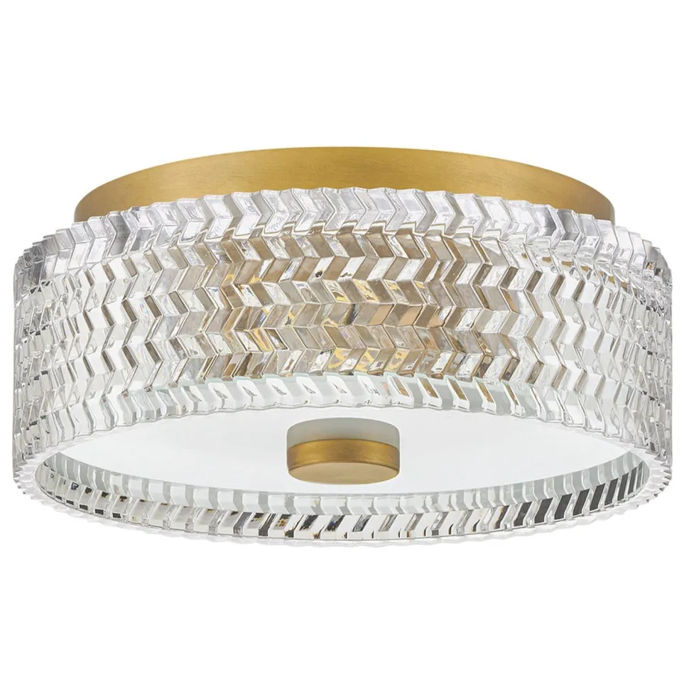 Deckenlampe E27 Kristall rund D: 30,5 cm in Messing Antik