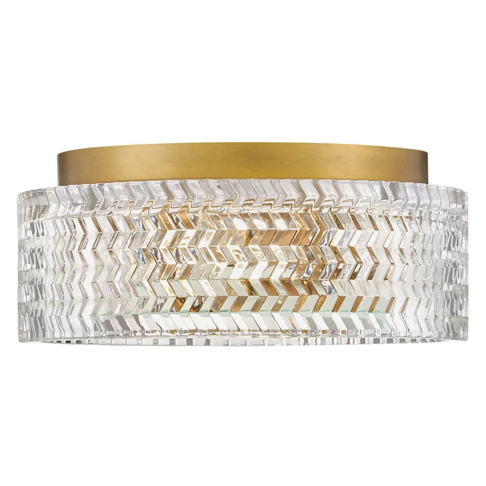 Deckenlampe E27 Kristall rund D: 30,5 cm in Messing Antik