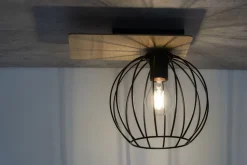 Deckenlampe E27 Schwarz Natur Metall Holz innen