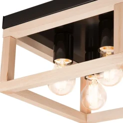 Deckenlampe eckig Schwarz Natur Holz Metall B: 30 cm