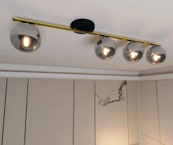 Deckenlampe 4-flammig 100 cm lang Kugelschirme Rauchglas