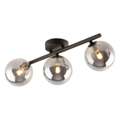 Deckenlampe 3-flammig 47 cm lang Schwarz Grau G9 Rauchglas