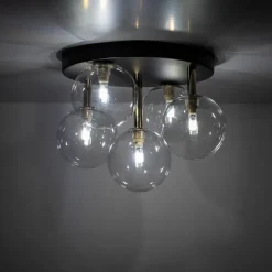 Deckenlampe Glas Metall Ø 35 cm klein Schwarz Gold 5x G9