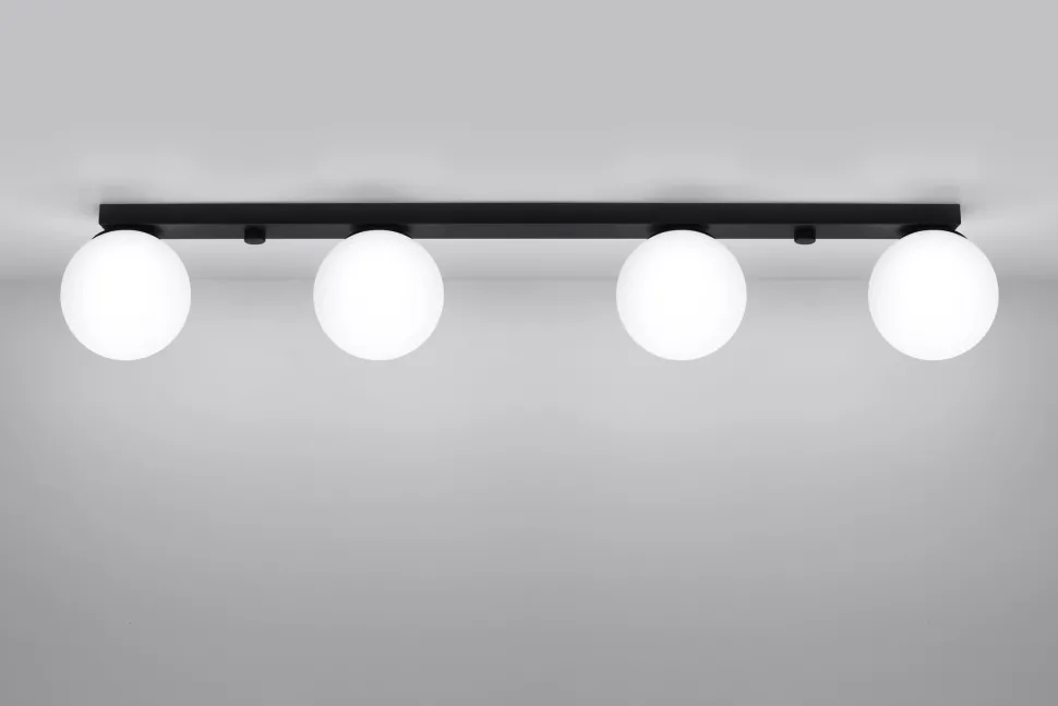 Deckenlampe Glas Metall 88 cm lang Weiß Schwarz 4x G9