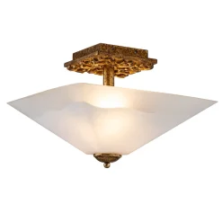 Deckenlampe Glas Metall B: 36,8 cm 2x E27 in Gold antik Weiß