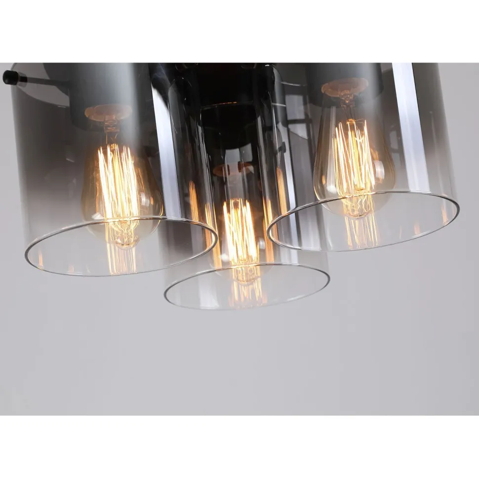 Deckenlampe Glas Metall in Schwarz Rauchgrau 3-flammig