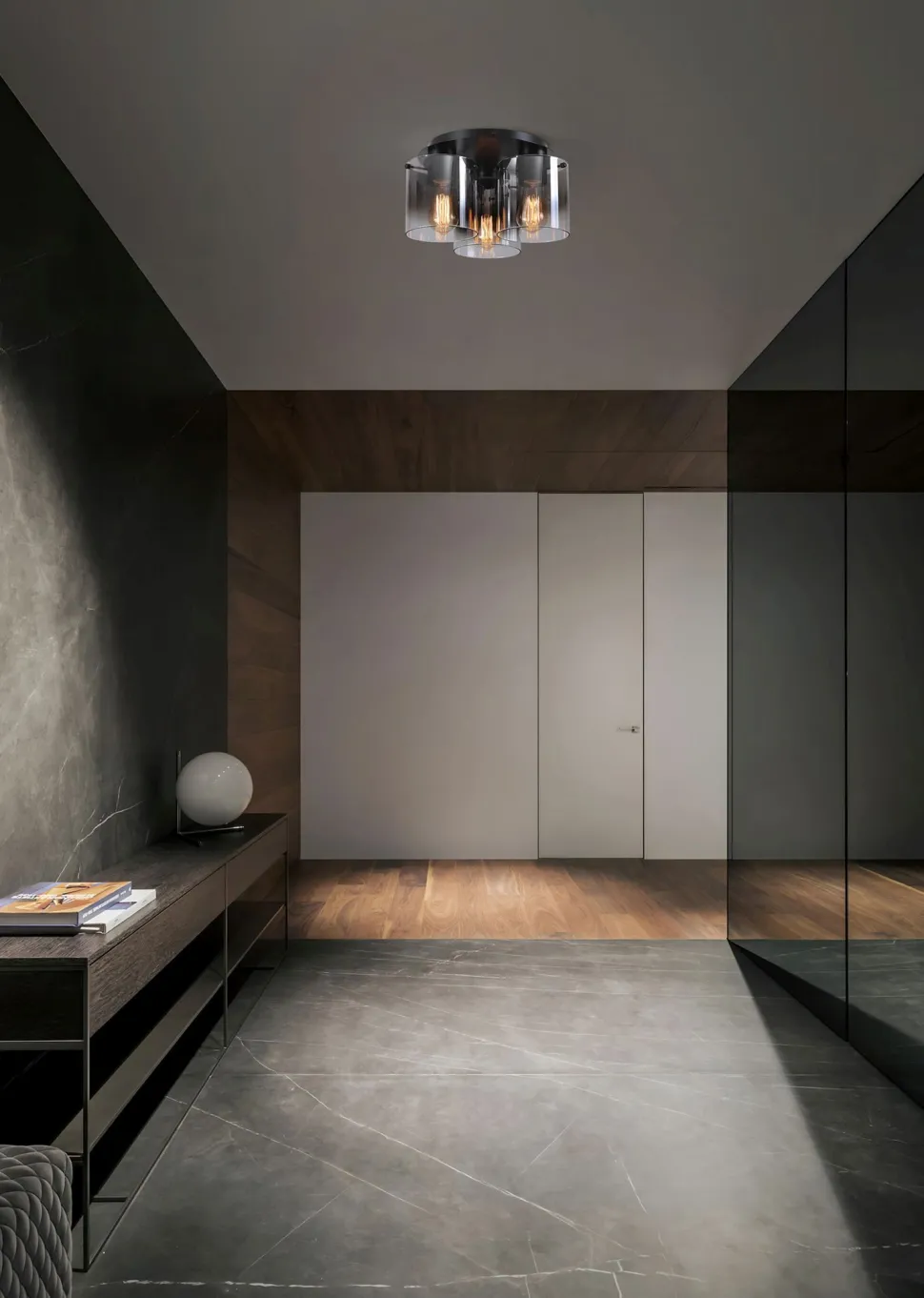 Deckenlampe Glas Metall in Schwarz Rauchgrau 3-flammig