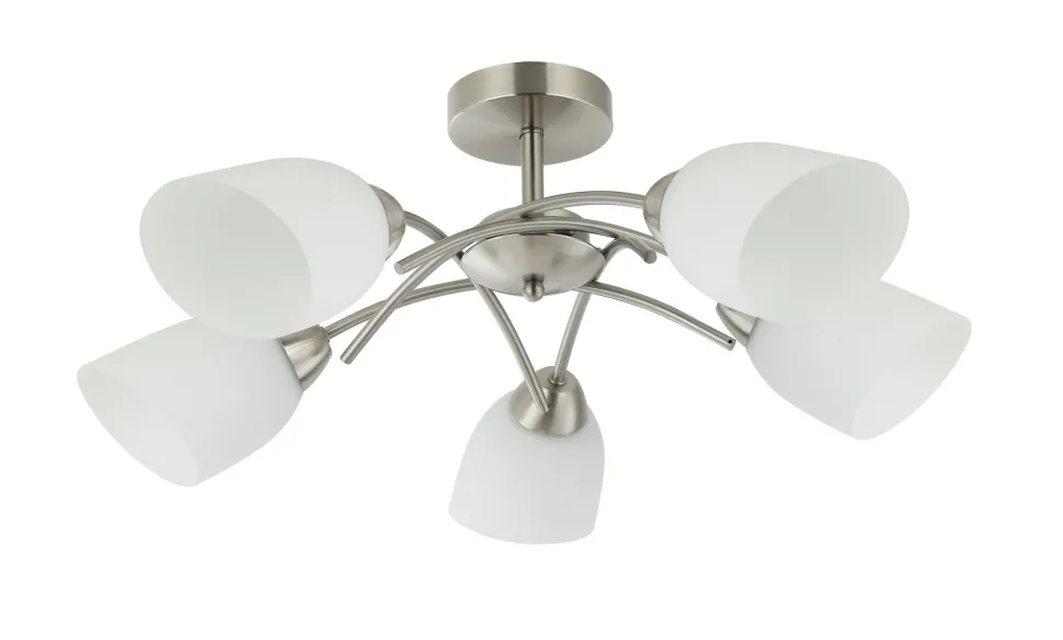 Deckenlampe Glas Metall Jugendstil 5-flammig E27 Nickel Weiß