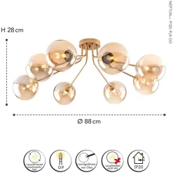 Deckenlampe Glas Metall Messing Champagner L:88 cm G9