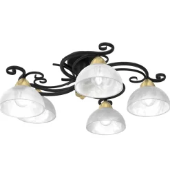 Deckenlampe Glas Metall Schwarz Weiß Messing 5-flammig