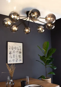 Deckenlampe Glas Metall Schwarz Rauchgrau L:88 cm G9