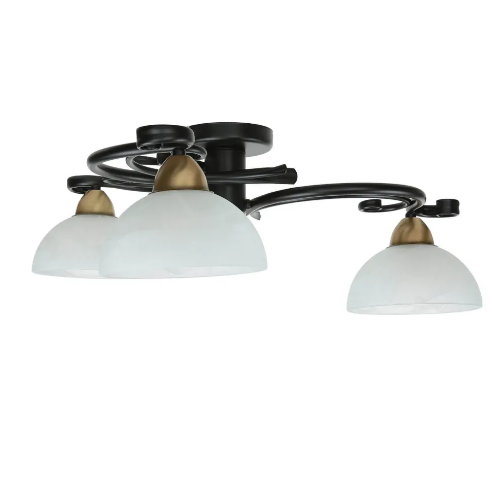 Deckenlampe Glas Metall Schwarz Weiß Messing 3-flammig