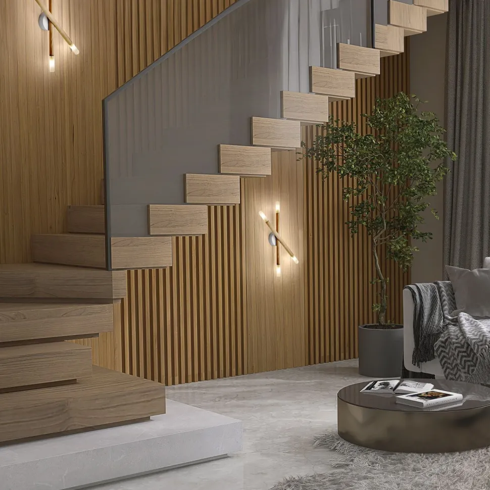 Deckenlampe Holz Glas 50 cm lang in Kiefer Weiß 4x G9