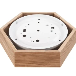 Deckenlampe Holz Glas 6-eckig E27 32 cm breit Wohnzimmer