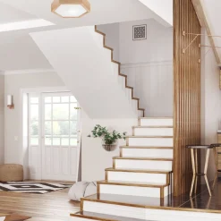 Deckenlampe Holz Glas 6-eckig E27 32 cm breit Wohnzimmer