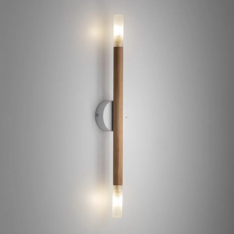 Deckenlampe Holz Glas 2-flammig G9 länglich 51 cm H: 5,5 cm