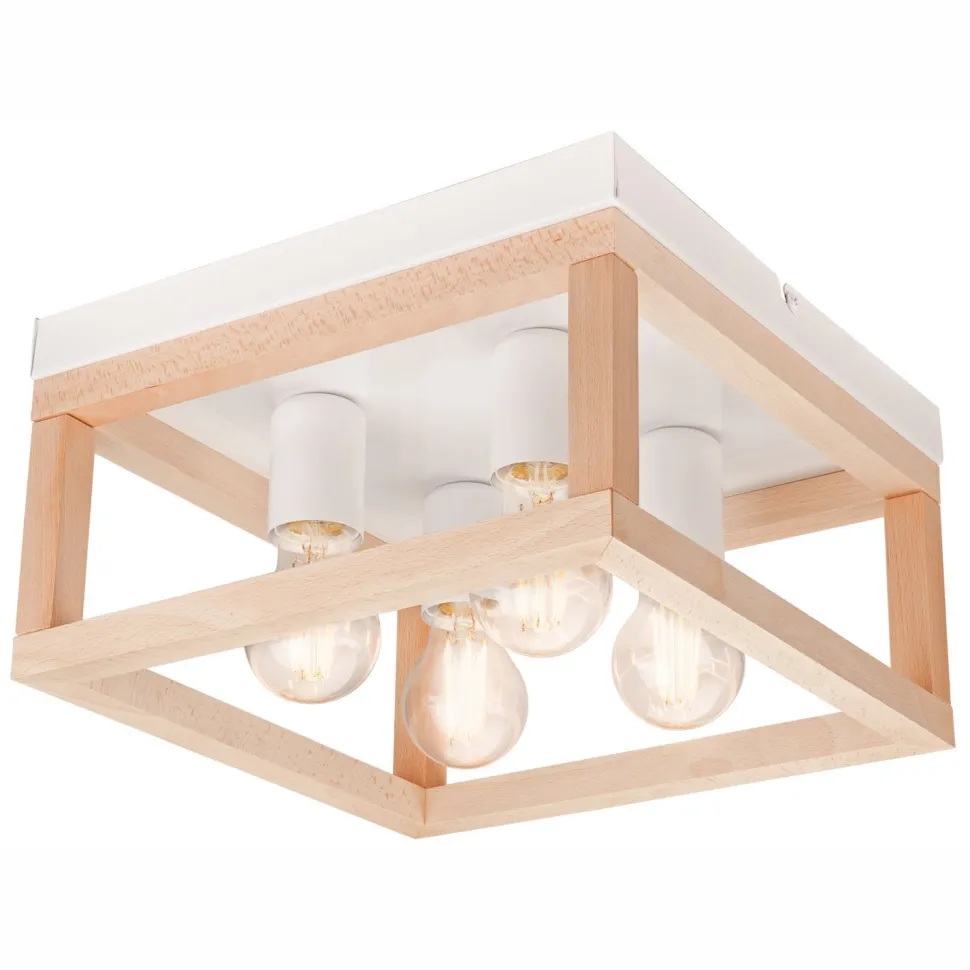 Deckenlampe Holz Metall 4-flammig E27 B: 30 cm eckig