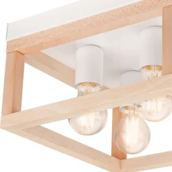 Deckenlampe Holz Metall 4-flammig E27 B: 30 cm eckig