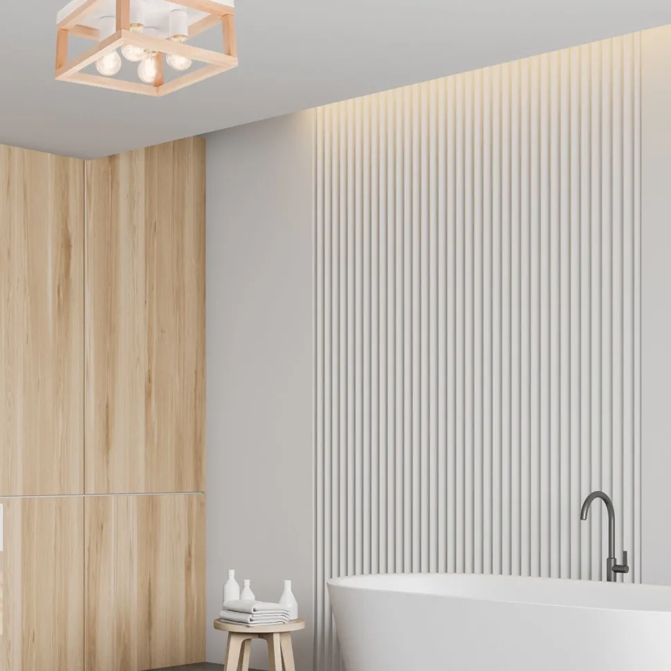 Deckenlampe Holz Metall 4-flammig E27 B: 30 cm eckig