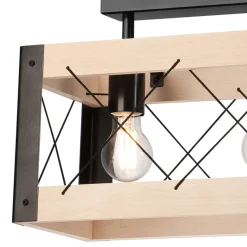 Deckenlampe Holz Metall Rustikal 3-flammig E27 Schwarz Natur
