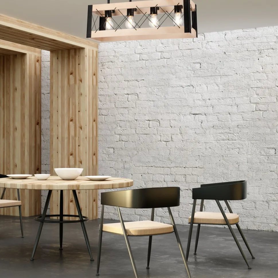 Deckenlampe Holz Metall Rustikal 63 cm lang Schwarz Natur