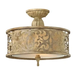 Deckenlampe in Creme Metall Leinen rund Wohnzimmer