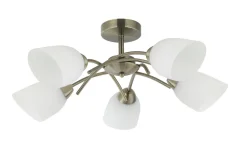 Deckenlampe in Messing Weiß Glas Metall Jugendstil 5x E27