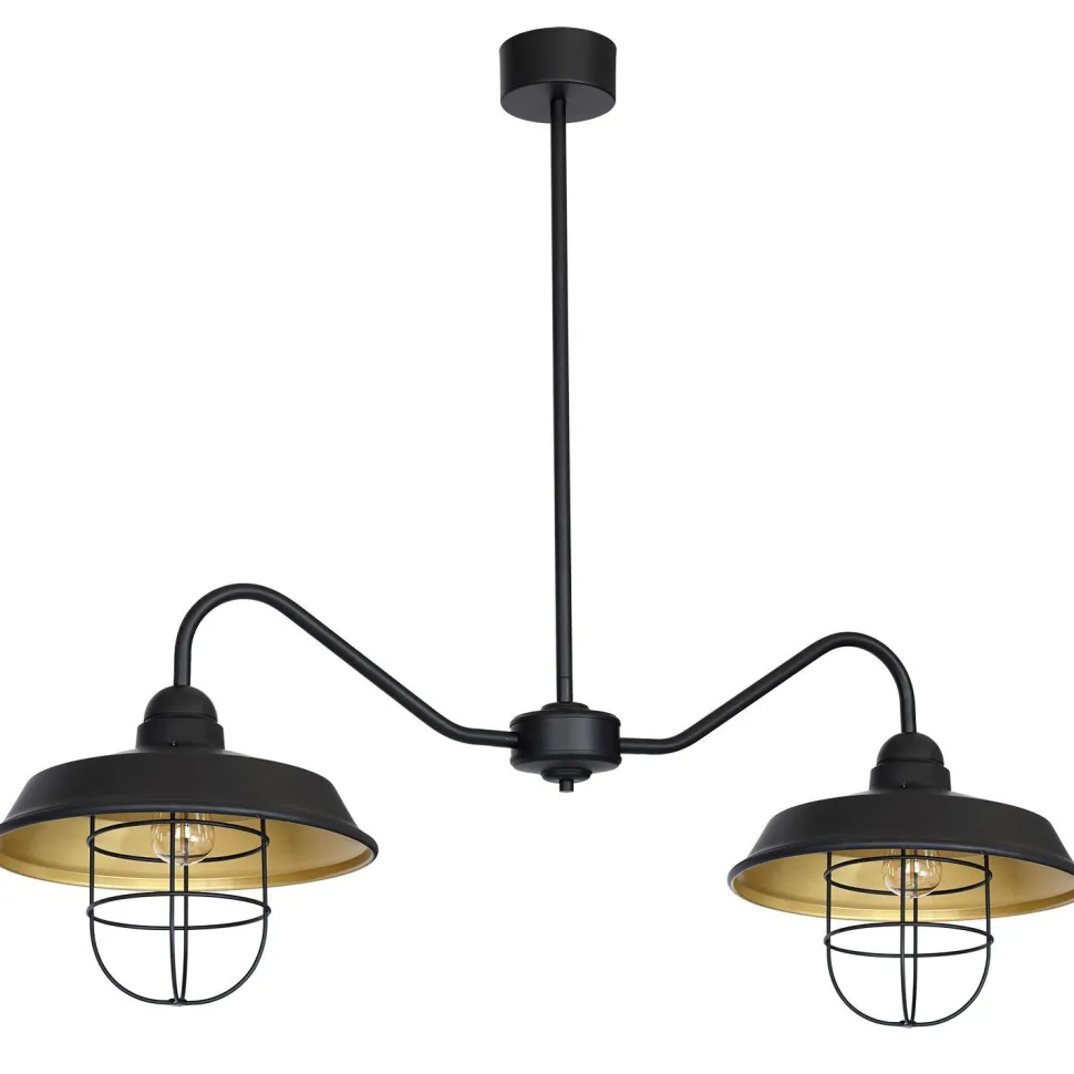 Deckenlampe Industrial Schwarz Gold 2x E27 120 cm lang