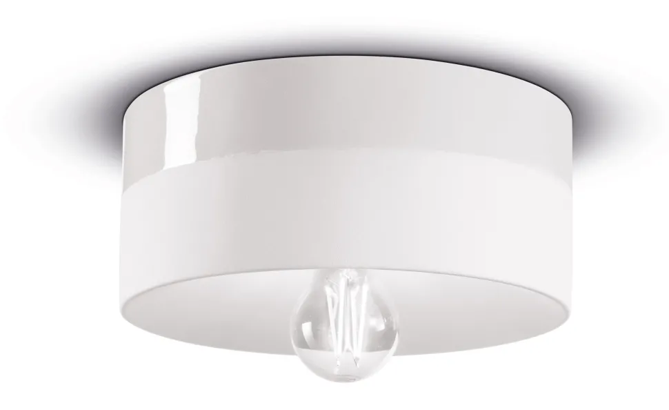 Deckenlampe Keramik E27 D: 25 cm Weiß rund Retro Design