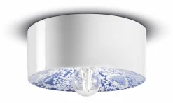 Deckenlampe Keramik rund Ø 25 cm Weiß Blau E27 Retro