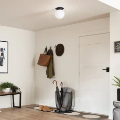 Deckenlampe Kugelschirm Glas Metall Ø 20,3 cm Schwarz Weiß E27