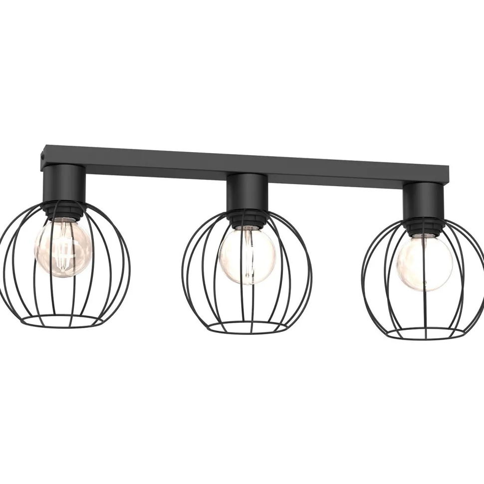 Deckenlampe Metall Draht Schwarz lang 61 cm E27 3-flmg