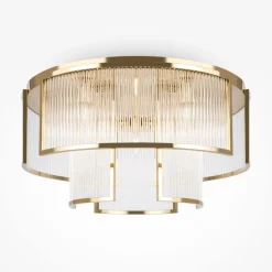 Deckenlampe Metall Glas Ø 65 cm in Gold E14 rund KLARA