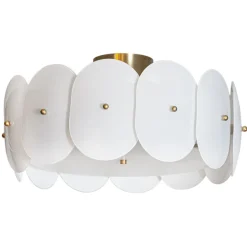 Deckenlampe Metall Glas E27 D: 53 cm in Messing Weiß rund