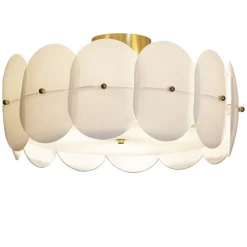 Deckenlampe Metall Glas E27 D: 53 cm in Messing Weiß rund