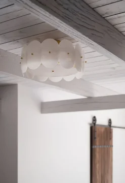 Deckenlampe Metall Glas E27 D: 53 cm in Messing Weiß rund