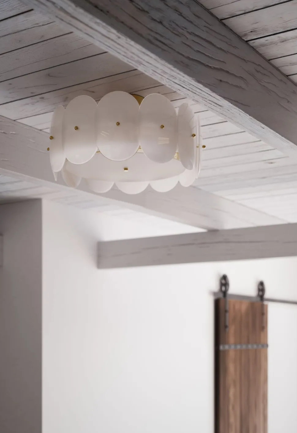 Deckenlampe Metall Glas E27 D: 53 cm in Messing Weiß rund