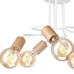 Deckenlampe Metall Holz Weiß 5-flammig E27 B: 44 cm Retro