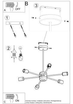 Deckenlampe Metall Retro 86,5 cm länglich 6-flammig