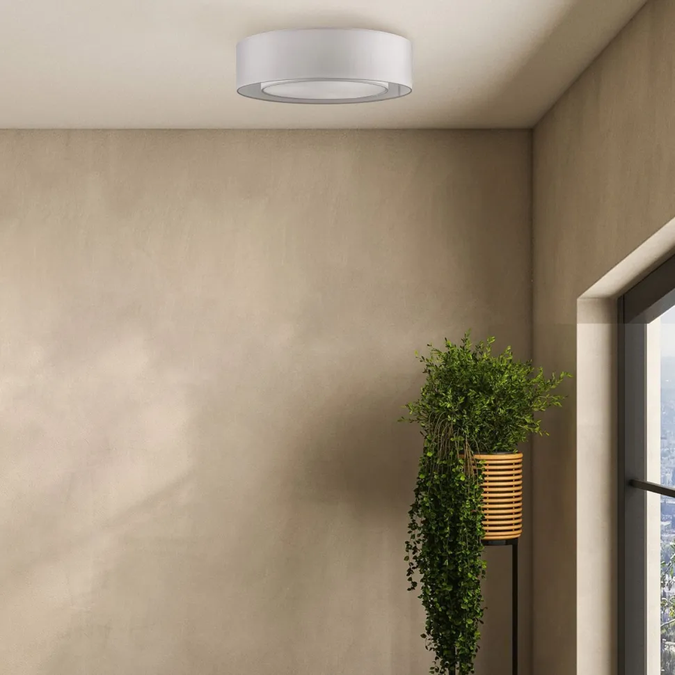 Deckenlampe Metall Stoff rund Ø 52 cm Chrom Hellgrau