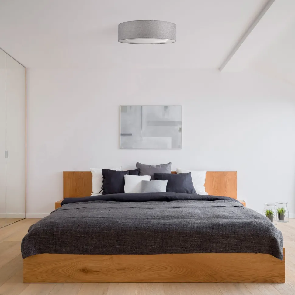 Deckenlampe Metall Stoff E27 Ø 52 cm Chrom Grau rund